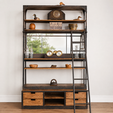 Load image into Gallery viewer, Brodie II Industrial Bookcase with Sliding Ladder &amp; Storage2
