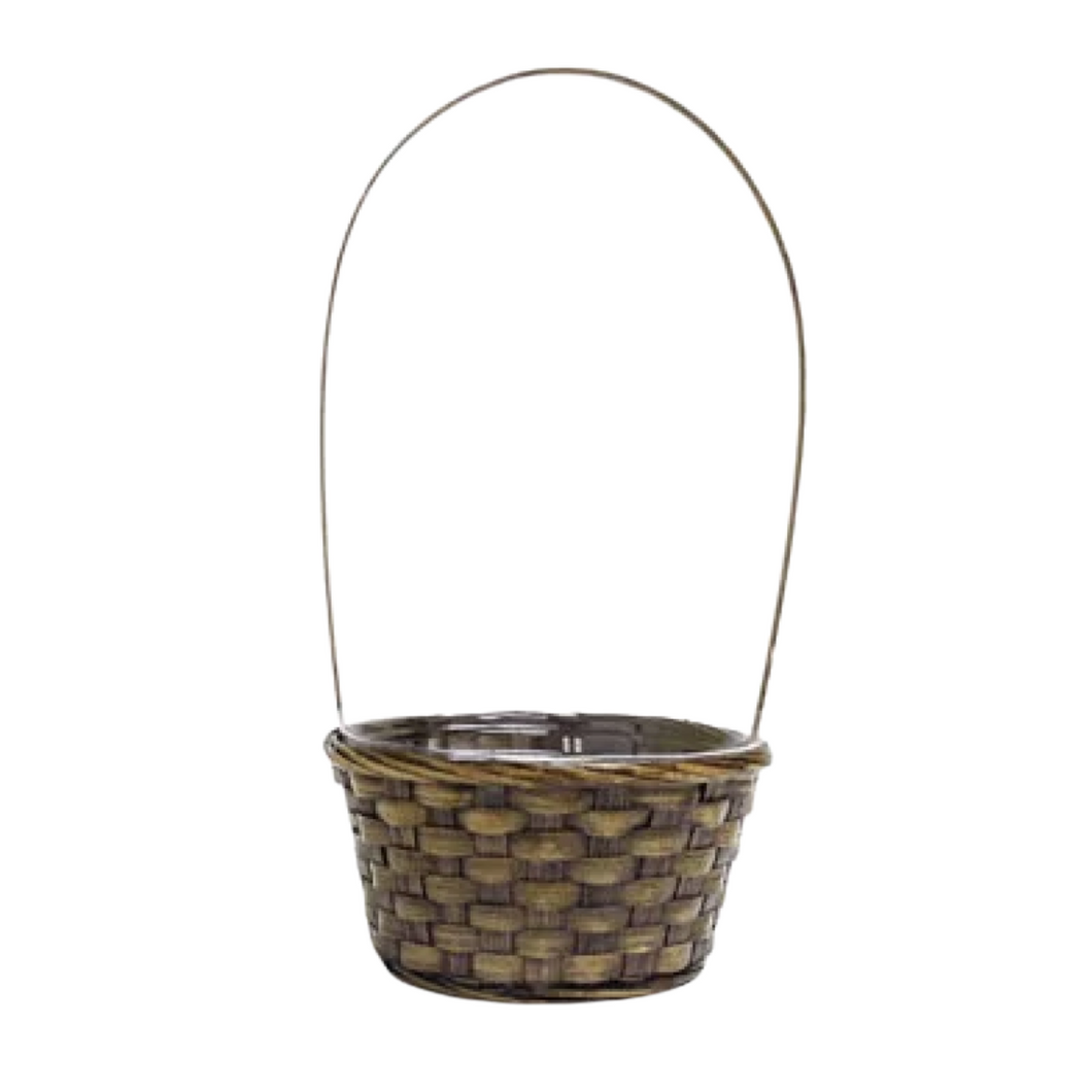 Brown Bamboo Basket with tall handle | Dream Weaver Canada