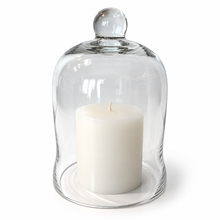 Load image into Gallery viewer, Clear Glass Cloche Display Dome – 8" white candle
