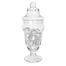 Charger l'image dans la galerie, Clear Glass Pedestal Apothecary Jar with Lid – 11" filled
