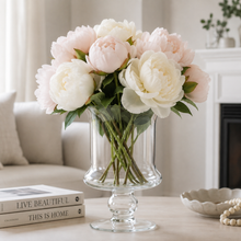 Charger l'image dans la galerie, Clear Glass Pedestal Hurricane Vase &amp; Candle Holder peony

