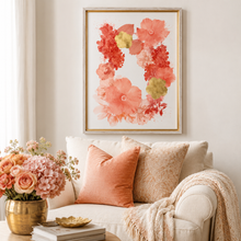 Charger l'image dans la galerie, Coral &amp; Gold Floral Giclée Framed Art – 19" x 25" DW
