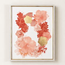 Charger l'image dans la galerie, Coral &amp; Gold Floral Giclée Framed Art – 19" x 25" DW 2
