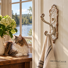 Charger l'image dans la galerie, Vintage-Style Ornate Double Wall Hook – Distressed Cream &amp; Brown
