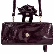 Load image into Gallery viewer, Deep Aubergine Purple Patent Floral Clutch &amp; Shoulder Bag closure
