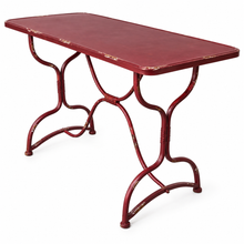 Load image into Gallery viewer, Distressed Burgundy Metal Console Table – Vintage Sewing Machine Style 3
