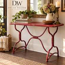 Load image into Gallery viewer, Distressed Burgundy Metal Console Table – Vintage Sewing Machine Style DW
