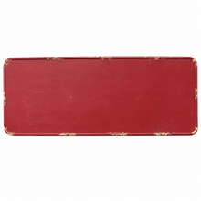 Load image into Gallery viewer, Distressed Burgundy Metal Console Table – Vintage Sewing Machine Style top
