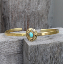 Load image into Gallery viewer, Brass Establish Bracelet with Turquoise Stone | Bauxo
