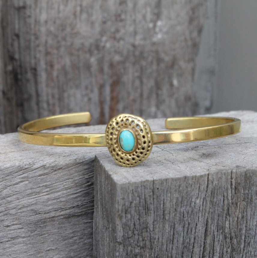 Brass Establish Bracelet with Turquoise Stone | Bauxo