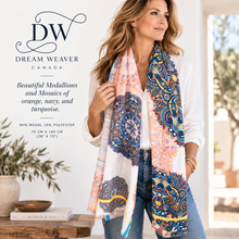 Load image into Gallery viewer, FRAAS Orange, Navy &amp; Turquoise Medallion Modal Scarf DW 2
