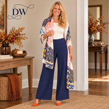 Load image into Gallery viewer, FRAAS Orange, Navy &amp; Turquoise Medallion Modal Scarf DW pants

