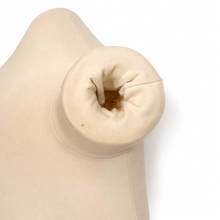 Load image into Gallery viewer, A close-up of a beige fabric-covered display stand or mannequin torso with a circular opening at the top, photographed on a white background.
