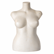 Load image into Gallery viewer, An off-white stone or plaster female torso mannequin bust with a realistic neck and shoulders, isolated on a white background.
