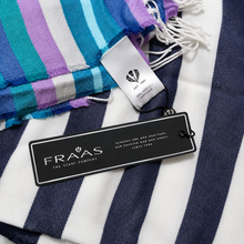 Charger l'image dans la galerie, Fraas Lightweight Cashmink Throw – Navy, Aqua &amp; Lilac Stripe DW 2
