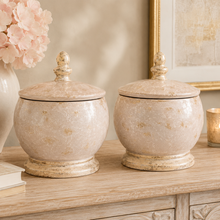 Load image into Gallery viewer, French Country Crackle Glaze Lidded Cache Pots |Set of 2 | Dream Weaver
