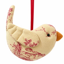 Load image into Gallery viewer, French Country Toile Bird Christmas Ornament – Burgundy &amp; Cream Fabric
