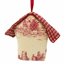 Load image into Gallery viewer, French Country Toile Birdhouse Christmas Ornament – Burgundy &amp; Cream back
