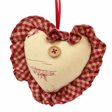 Load image into Gallery viewer, French Country Toile Heart Christmas Ornament – Burgundy &amp; Cream Fabric front
