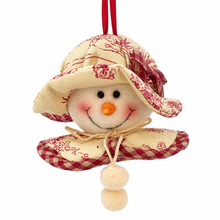 Load image into Gallery viewer, French Country Toile Snow Lady Christmas Ornament – Burgundy &amp; Cream
