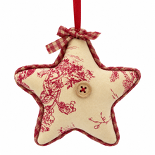 Load image into Gallery viewer, French Country Toile Star Christmas Ornament – Burgundy &amp; Cream Fabric
