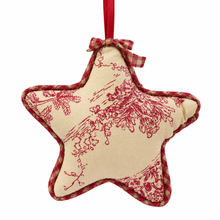 Load image into Gallery viewer, French Country Toile Star Christmas Ornament – Burgundy &amp; Cream Fabric
