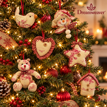 Load image into Gallery viewer, French Country Toile Teddy Bear Christmas Ornament – Burgundy &amp; Cream DW

