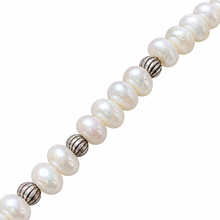 Load image into Gallery viewer, Freshwater Pearl Choker Necklace with Ribbed Silver-Tone Beads – 15" close up
