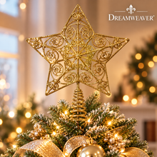 Load image into Gallery viewer, Gold Glitter Filigree Star Christmas Tree Topper – 11.5"
