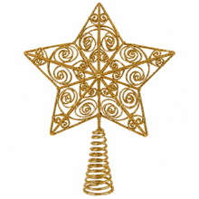 Load image into Gallery viewer, Gold Glitter Filigree Star Christmas Tree Topper – 11.5"
