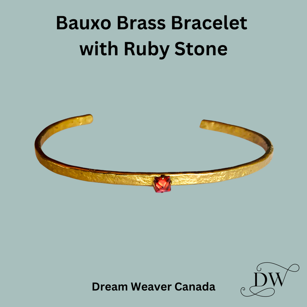 Brass Cuff Bracelet with Ruby Stone | Bauxo