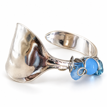 Load image into Gallery viewer, Handcrafted Vintage Silver Spoon Cuff Bracelet with Blue Glass Beads
