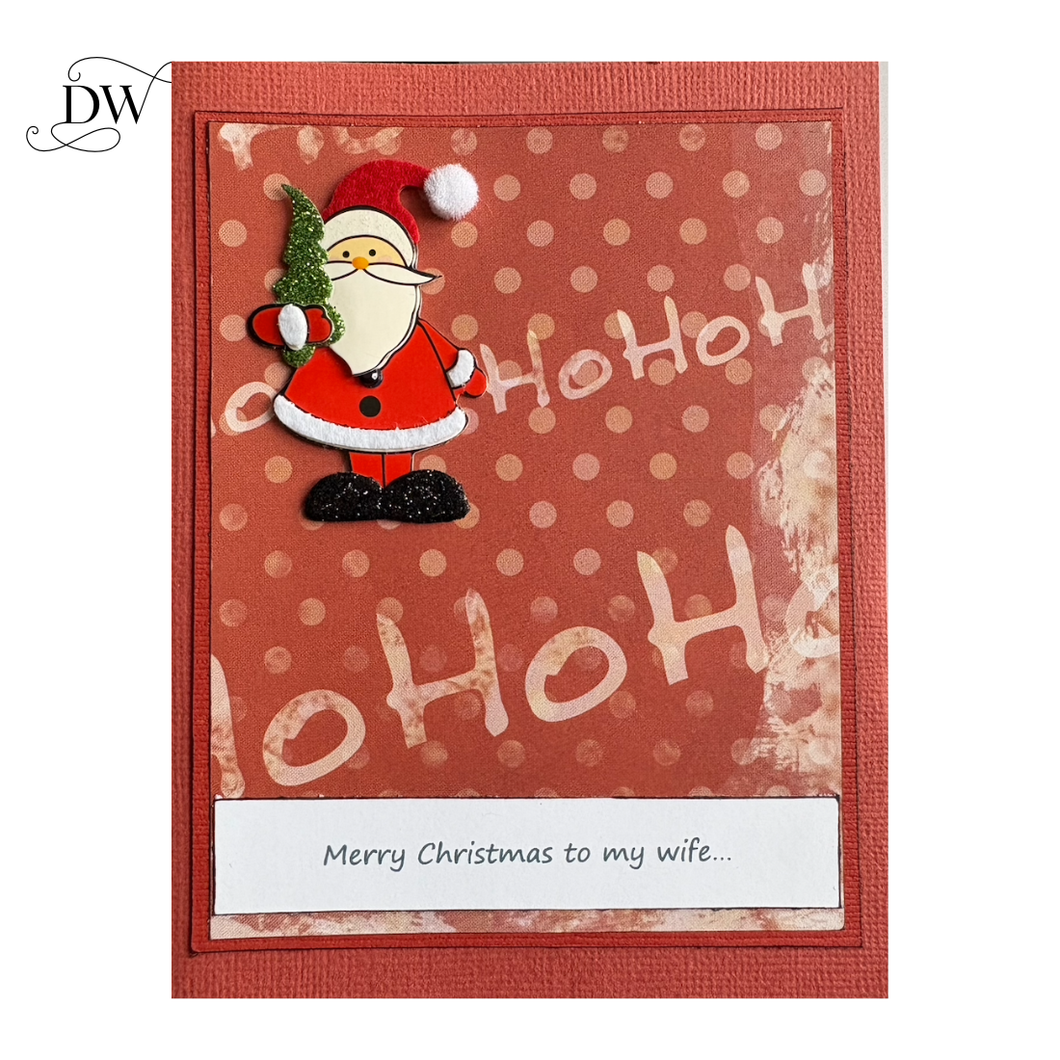 Handmade To My Wife Christmas Card with Santa and crossed-out naughty nice list – festive red holiday card