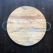 Load image into Gallery viewer, Wooden Round Tray with Metal Handles
