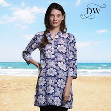 Load image into Gallery viewer, Indigo Floral Cotton Beach Coverup
