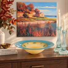 Load image into Gallery viewer, Large Aqua &amp; Champagne Art Glass Centerpiece Bowl – 18" DW 1
