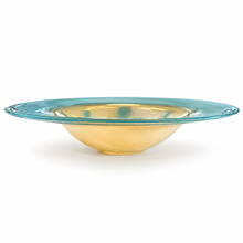 Load image into Gallery viewer, Large Aqua &amp; Champagne Art Glass Centerpiece Bowl – 18" side
