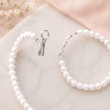 Load image into Gallery viewer, Large Pearl Hoop Earrings – Silver 65mm2
