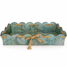 Charger l'image dans la galerie, Large Vintage-Style Aqua Metal Tray with Ribbon

