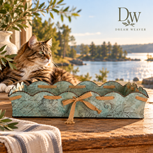 Charger l'image dans la galerie, Large Vintage-Style Aqua Metal Tray with Ribbon DW 2
