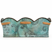 Charger l'image dans la galerie, Large Vintage-Style Aqua Metal Tray with Ribbon side
