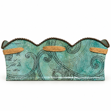 Charger l'image dans la galerie, Large Vintage-Style Aqua Metal Tray with Ribbon side 2
