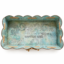Charger l'image dans la galerie, Large Vintage-Style Aqua Metal Tray with Ribbon top

