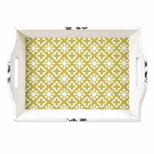 Charger l'image dans la galerie, Large _Cream_Distressed_Wood_Serving_Tray_-_Olive_Geometric_Pattern
