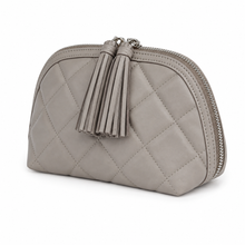 Load image into Gallery viewer, Light Grey Quilted Vegan Leather Toiletry Bag2
