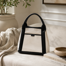 Charger l'image dans la galerie, Mia Tote Bag – Ivory Canvas &amp; Black Vegan Leather | Pixie Mood1
