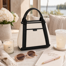 Charger l'image dans la galerie, Mia Tote Bag – Ivory Canvas &amp; Black Vegan Leather | Pixie MoodLS

