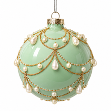 Load image into Gallery viewer, Seafoam Glass Christmas Ornament with Gold &amp; Pearl Accents
