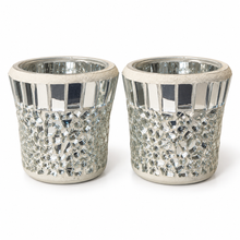Charger l'image dans la galerie, Mirrored Mosaic Concrete Votive Candle Holders – Set of 2
