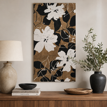 Load image into Gallery viewer, Modern Floral Canvas Wall Art – Black, Cream &amp; Neutral – 38" Tall Lifestyle
